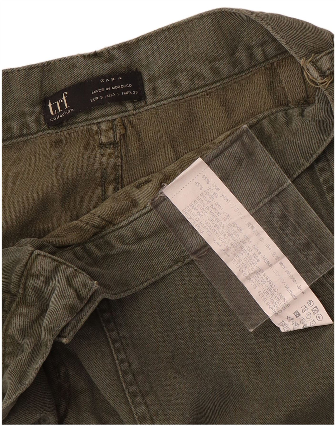 Zara Mujer Pantalones Cargo Rectos Pequeño W26 L27 Caqui