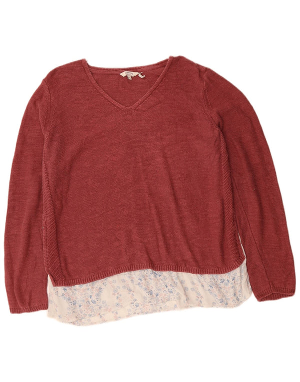 FAT FACE Suéter tipo jersey con cuello en V para mujer UK 46 Grande Algodón floral rosa