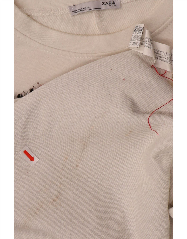 ZARA Mujer Jersey Sudadera Extragrande UK 44 Mediano Blanco Colorblock