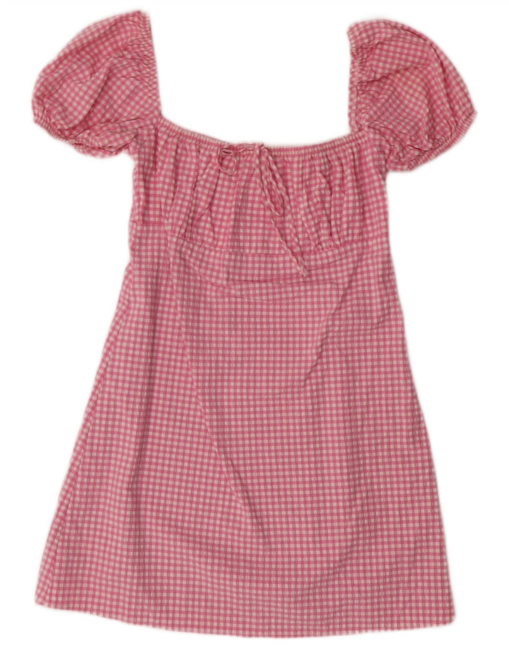 Zara Vestido veraniego de manga corta para mujer UK 42 Medium Pink Gingham Bohemian