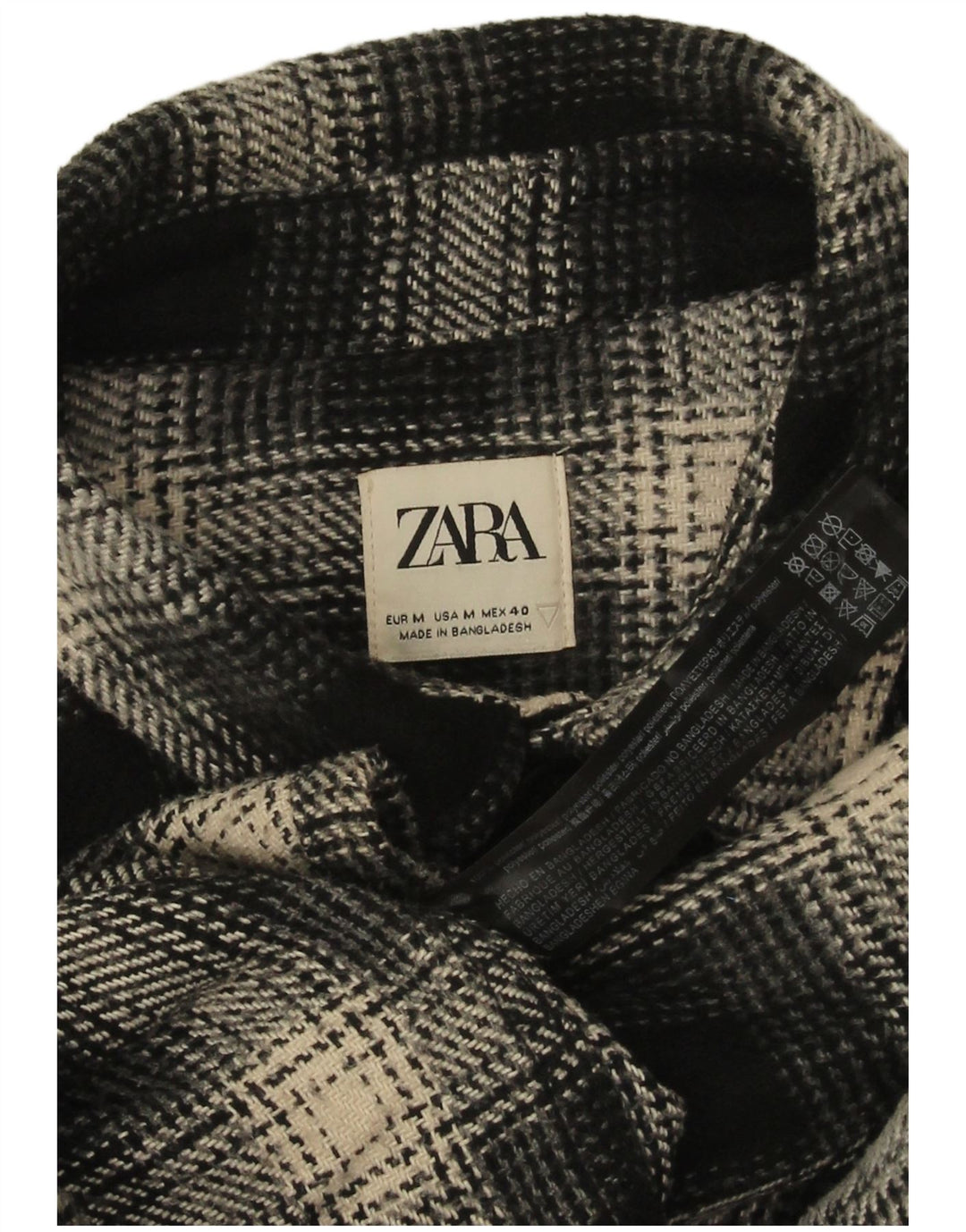 Zara Hombre Camisa Franela Mediana Cuadros Negro Poliéster