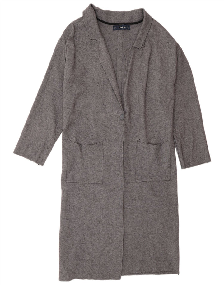 Zara Mujer Jersey Cárdigan Largo UK 44 Viscosa Gris Medio