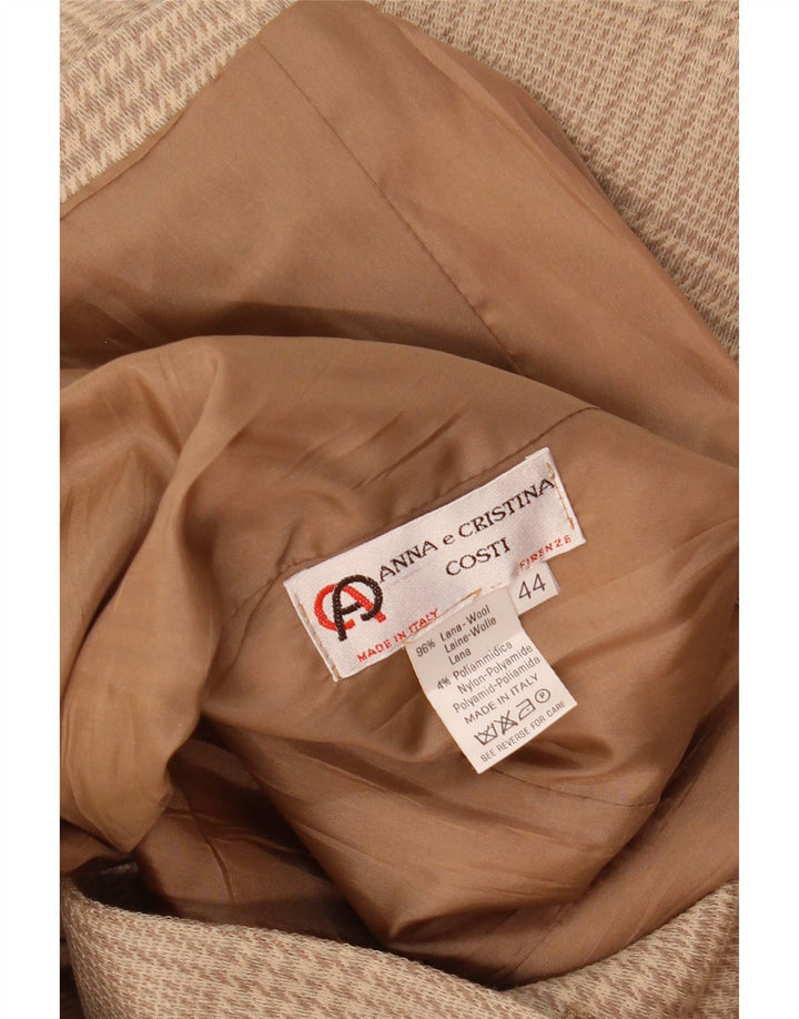 Vintage mujer 2 botones Blazer chaqueta IT 44 lana de pata de gallo beige medio