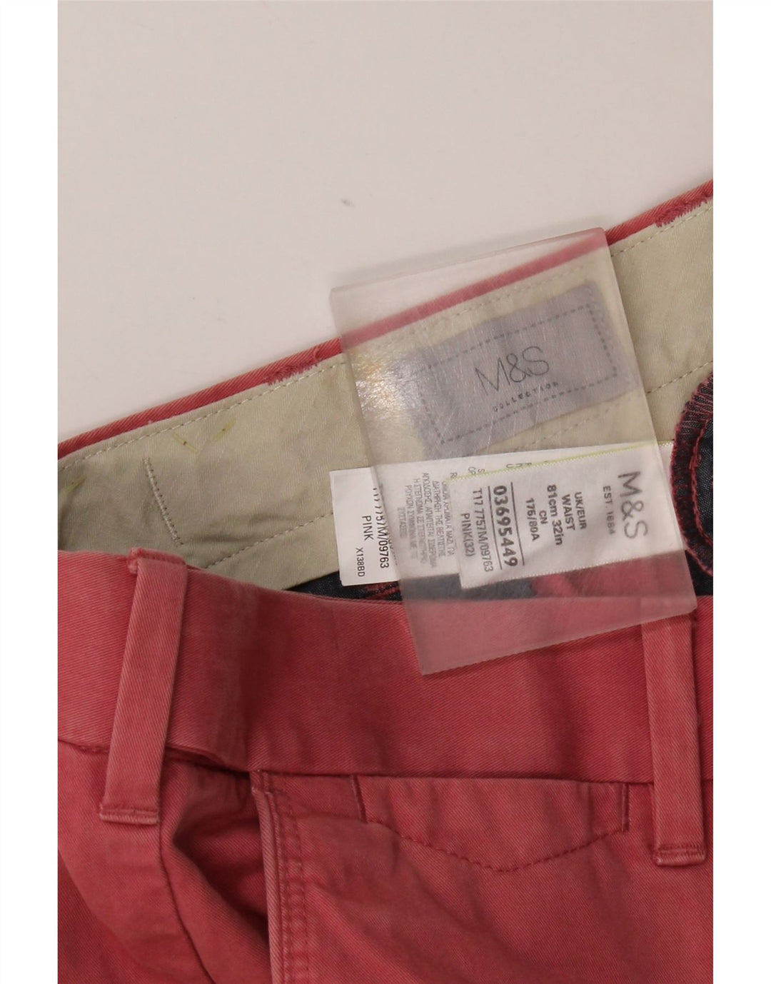 Marks & Spencer Pantalones cortos chinos para hombre W32 Algodón rojo medio