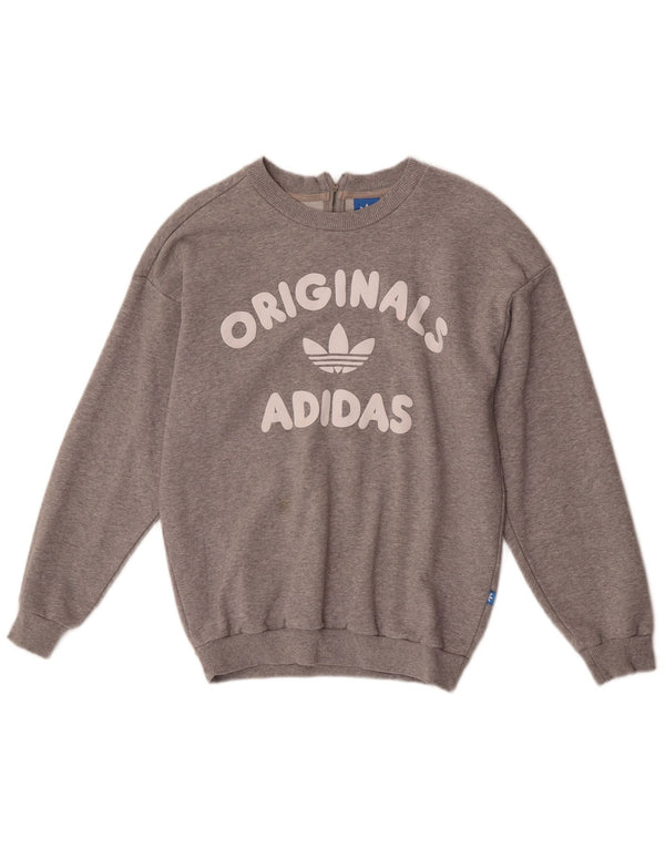 Adidas Sudadera de gran tamaño con gráfico para mujer UK 6 XS Gris Algodón