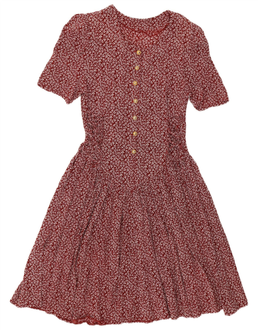 VINTAGE Mujer Empire Vestido Reino Unido 14 Grande Borgoña Floral