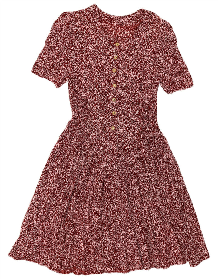 VINTAGE Mujer Empire Vestido Reino Unido 14 Grande Borgoña Floral