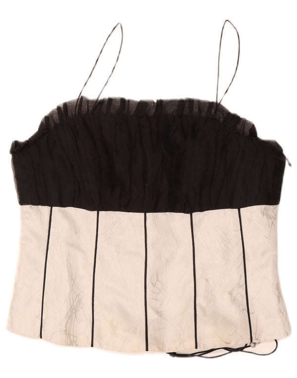 Vintage mujer corsé top IT 48 XL negro colorblock poliéster