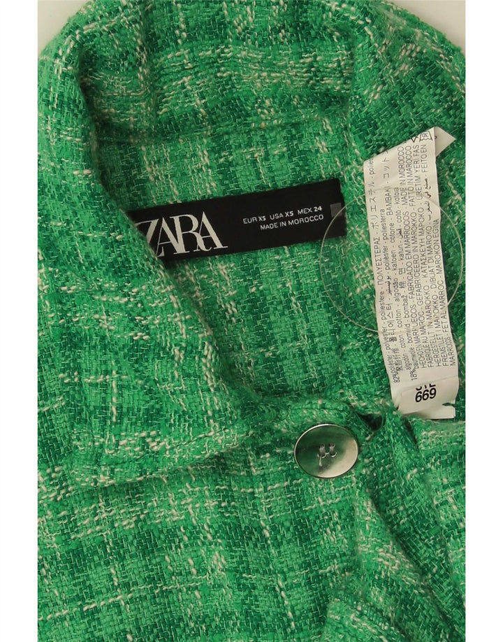 Zara Mujer Chaqueta Bomber Extragrande UK 6 XS Poliéster A Cuadros Verde