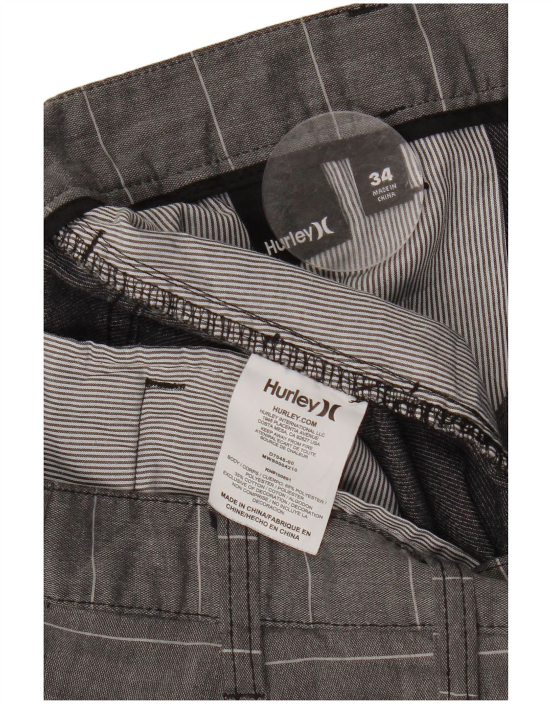 HURLEY Pantalones cortos chinos Nike Dri Fit para hombre W34 Poliéster a rayas grises grandes