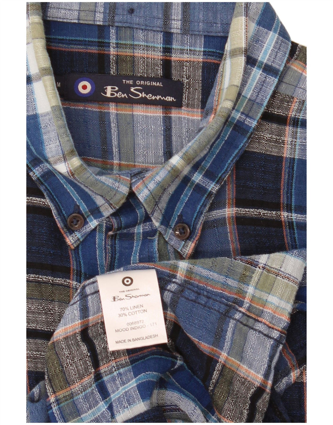 Camisa Ben Sherman Hombre Lino A Cuadros Azul Medio