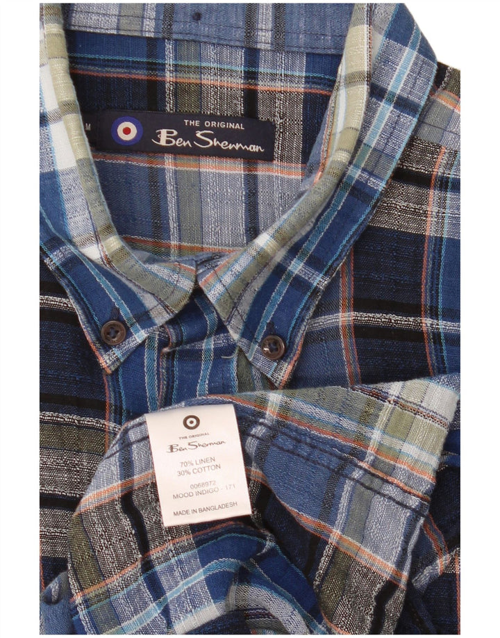 Camisa Ben Sherman Hombre Lino A Cuadros Azul Medio