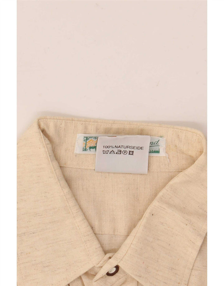 Camisa Vintage Hombre Talla 40 Seda Beige Mediana