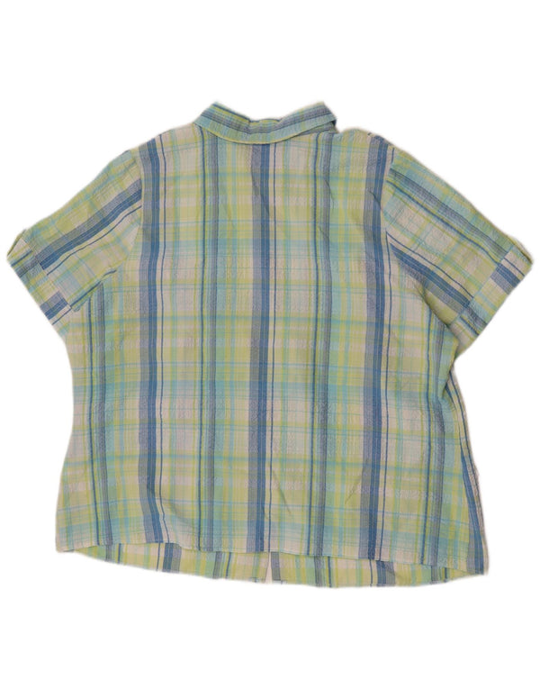 Marks & Spencer Camisa de manga corta para mujer UK 22 3XL Poliéster a cuadros verdes