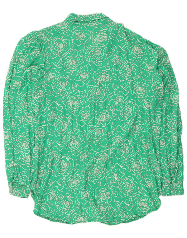 Vintage mujer camisa de manga larga blusa Reino Unido 14 medio verde floral