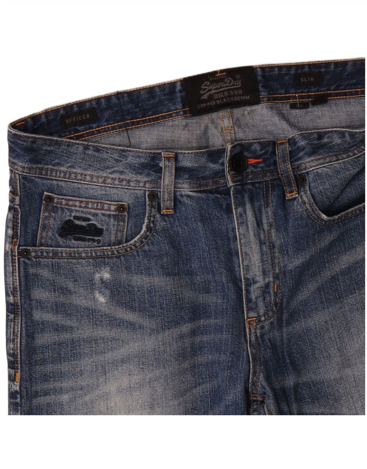 SUPERDRY Pantalones cortos de mezclilla ajustados y desgastados para hombre Officer W32 Algodón azul medio
