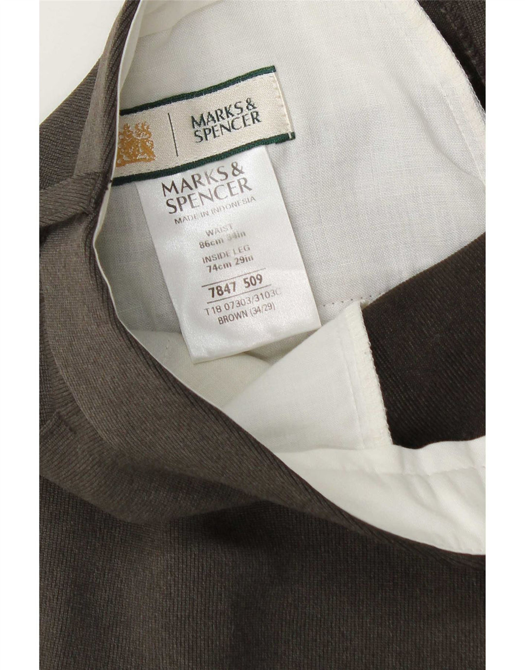 Marks & Spencer Pantalón de traje cónico para hombre W34 L29 Poliéster marrón