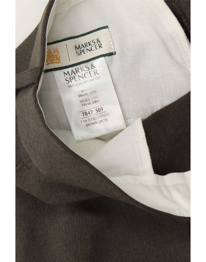 Marks & Spencer Pantalón de traje cónico para hombre W34 L29 Poliéster marrón