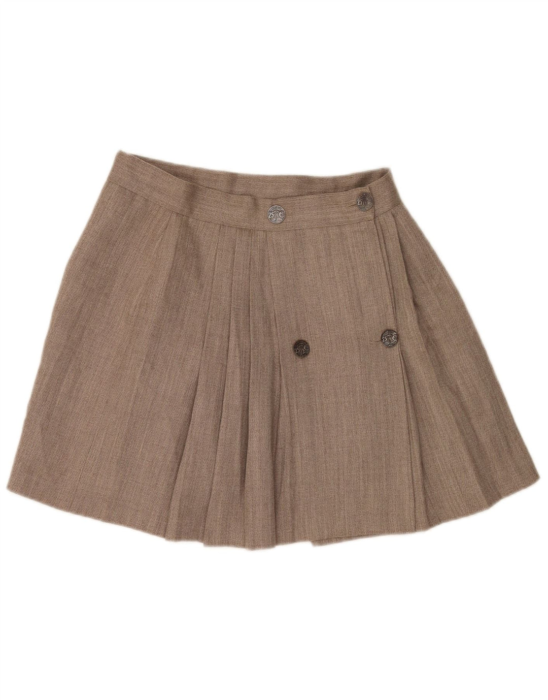 Vintage mujer mini falda envolvente W28 lana marrón medio