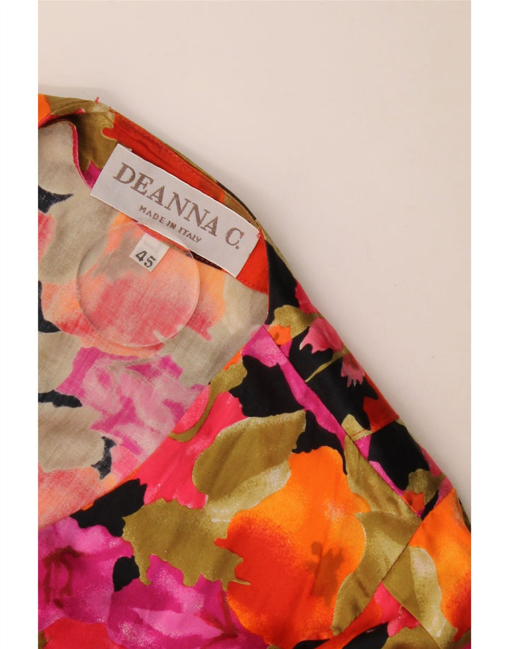 Vintage mujer manga corta camisa blusa IT 45 medio multicolor floral