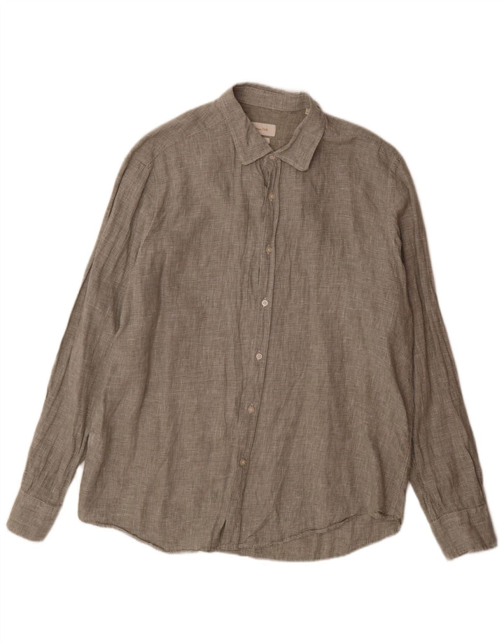 Camisa Massimo Dutti Hombre XL Lino Pata De Gallo Verde
