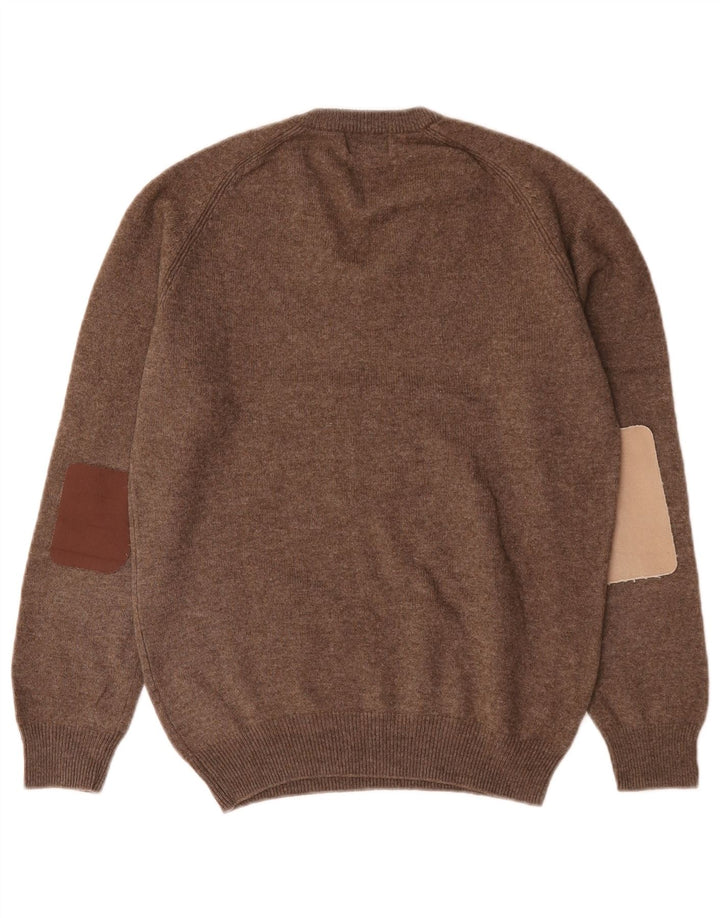 Marks & Spencer Jersey con cuello en V para hombre, talla pequeña, lana de cordero marrón