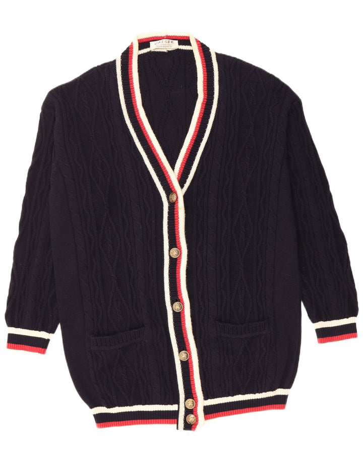 JAEGER Suéter tipo cárdigan extragrande para mujer UK 10 Small Azul marino Colorblock