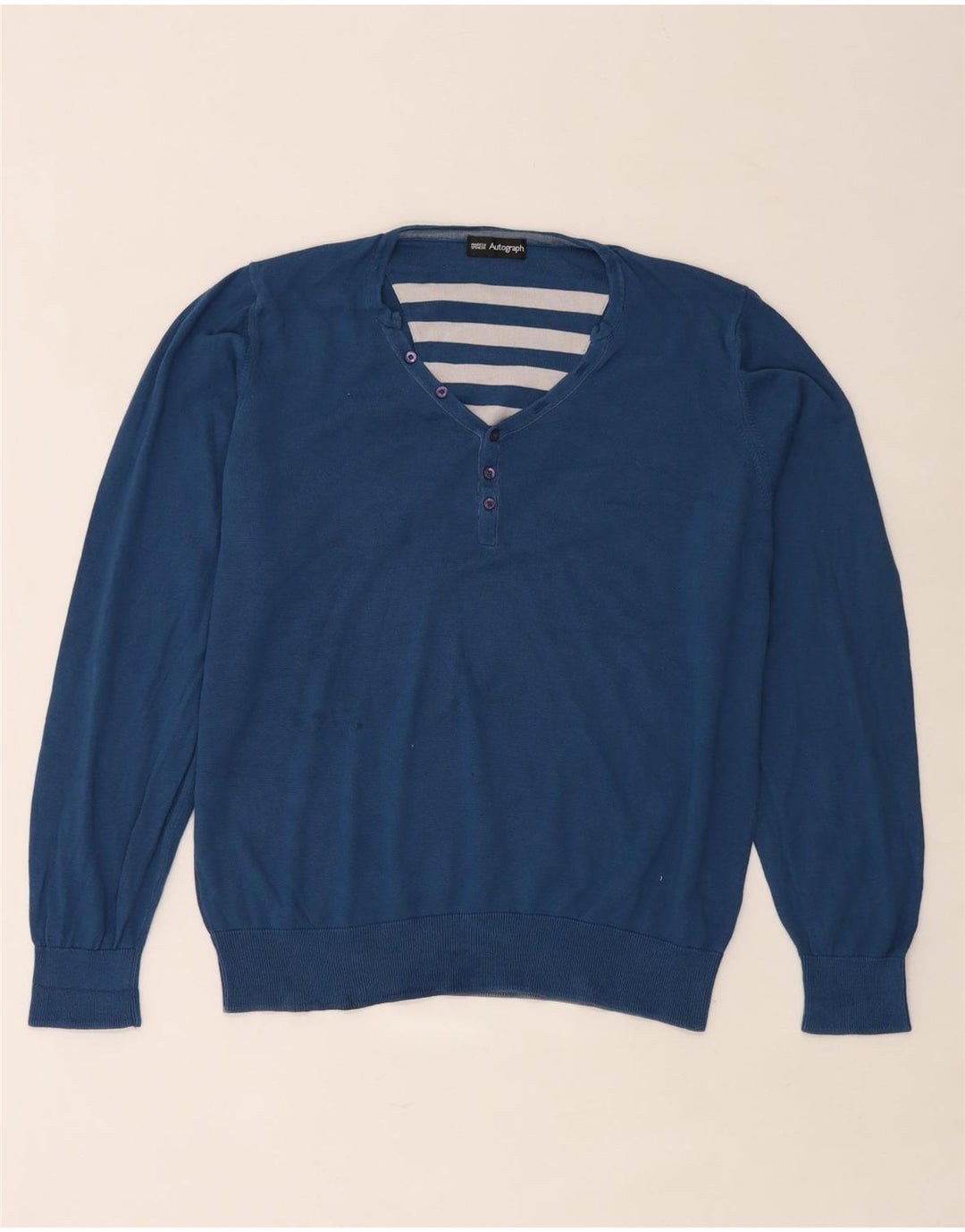 Marks & Spencer Suéter tipo jersey con cuello en V y autógrafo para hombre, talla grande, azul