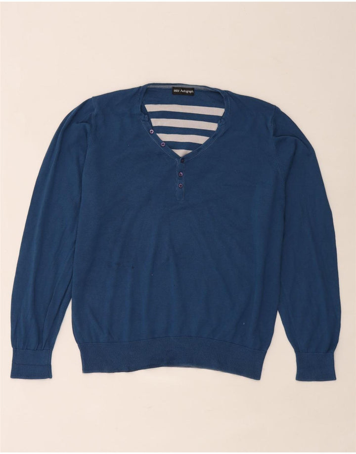 Marks & Spencer Suéter tipo jersey con cuello en V y autógrafo para hombre, talla grande, azul