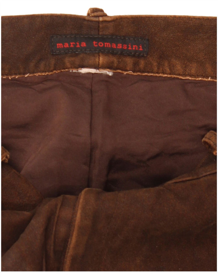 Pantalón de cuero recto vintage para mujer W30 L35 Marrón