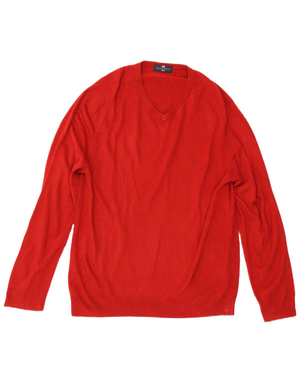Marks & Spencer - Jersey para hombre con cuello en V, color azul, tamaño grande, acrílico rojo