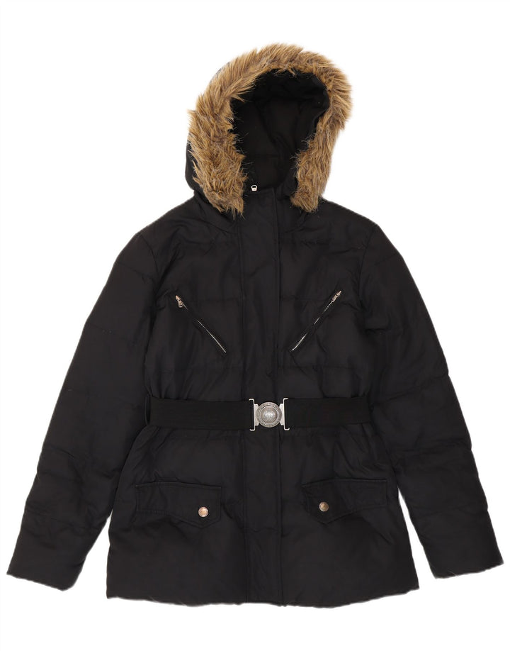 Ralph Lauren Chaqueta acolchada con capucha para mujer UK 10 Small Poliéster negro