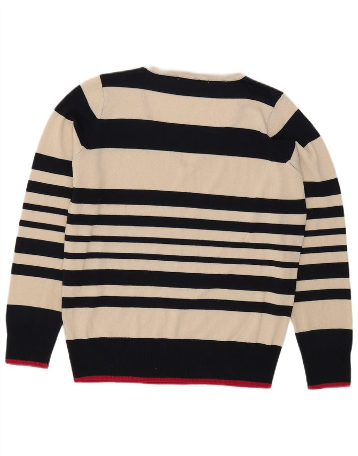 Marks & Spencer Suéter tipo jersey con cuello en V para mujer UK 12 Medium Off White Stripes