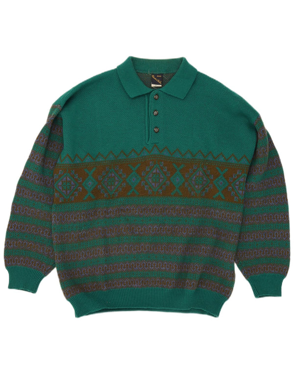 Claude De Pierre Jersey de cuello polo para hombre XL Verde Fair Isle Acrílico