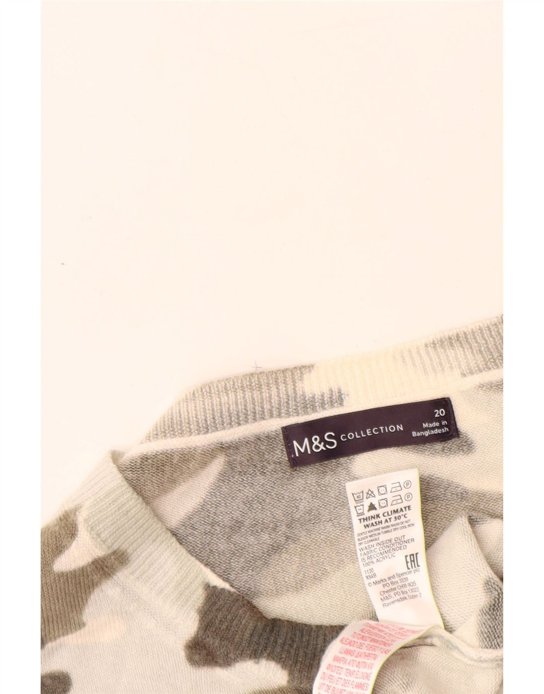 MARKS & SPENCER Suéter tipo jersey con cuello barco para mujer UK 20 2XL Camuflaje beige