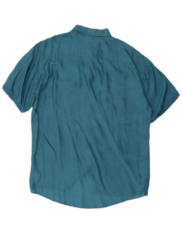 Vintage hombres camisa de manga corta tamaño 41/42 16 1/2 seda azul grande