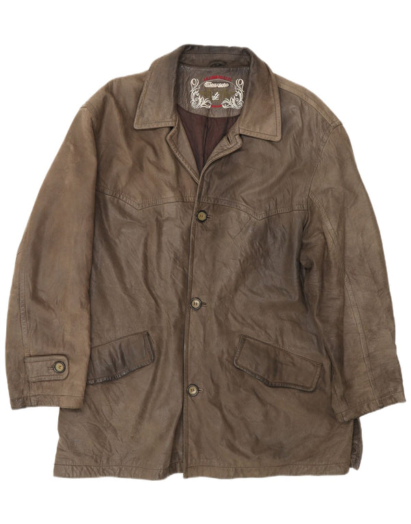 L.LAMBERTAZZI Abrigo de cuero para hombre UK 40 Cuero marrón grande