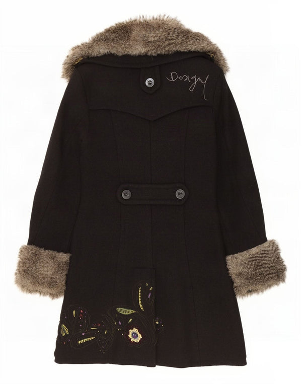 Desigual Abrigo gráfico de doble botonadura para mujer EU 42 Grande Negro Floral