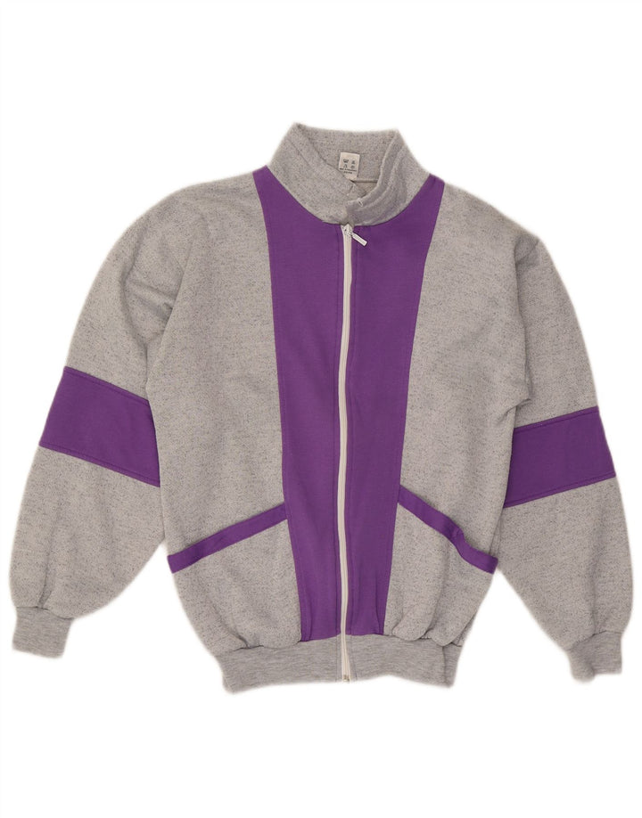 Vintage mujer chándal top chaqueta Reino Unido 12 gris medio colorblock poliéster