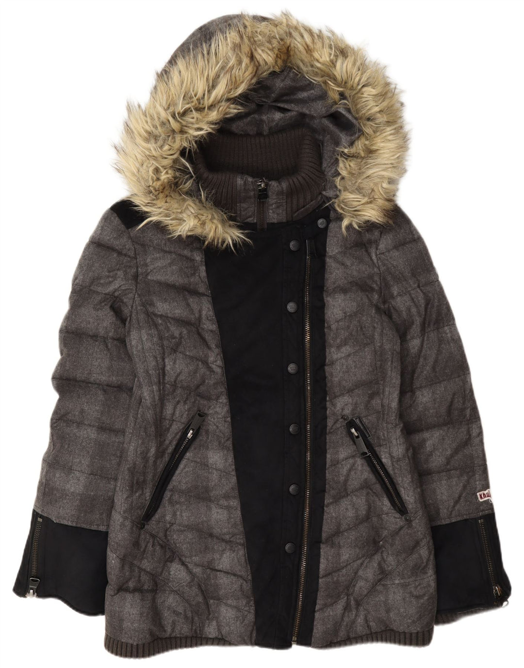 KHUJO Chaqueta acolchada con capucha para mujer ES 40 XL Poliéster color block gris
