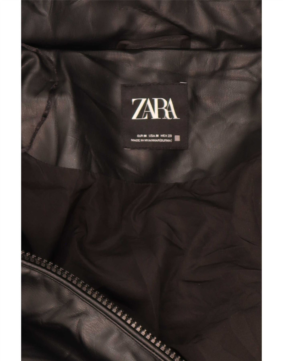 Zara Hombre Abrigo Acolchado Extragrande Con Capucha Poliéster Negro Mediano