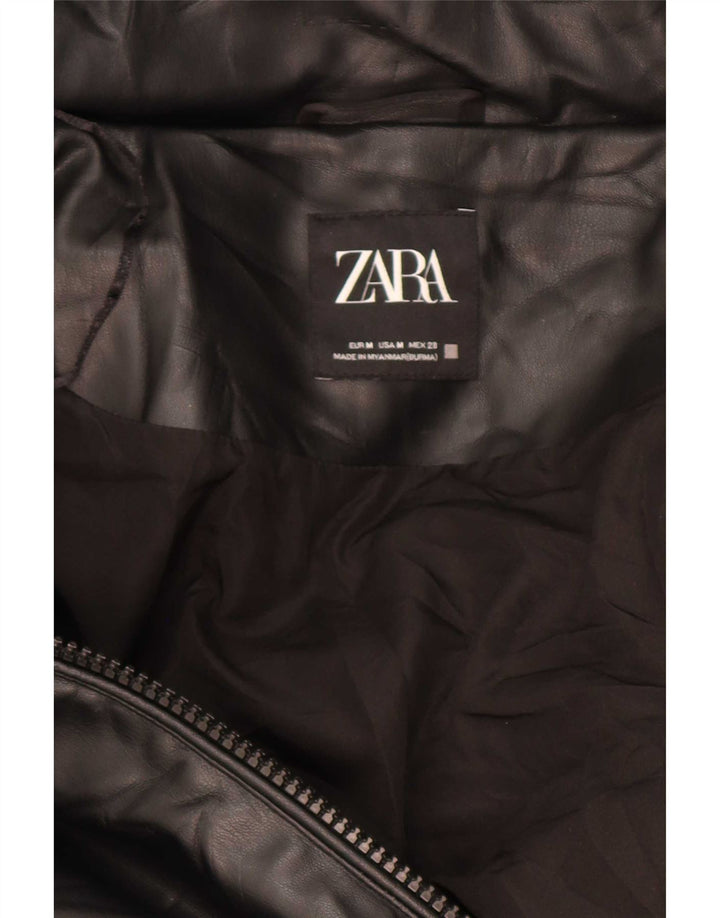Zara Hombre Abrigo Acolchado Extragrande Con Capucha Poliéster Negro Mediano