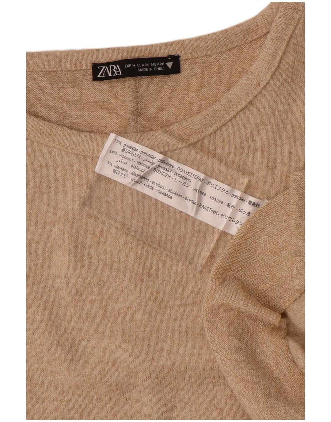Zara Mujer Vestido Jersey De Manga Larga UK 44 Poliéster Beige Medio
