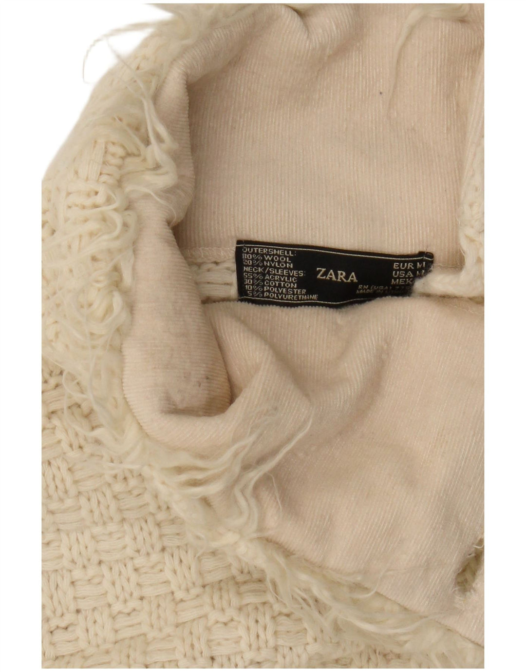 Zara Mujer Longline Cardigan Suéter UK 12 Medium Off White Lana