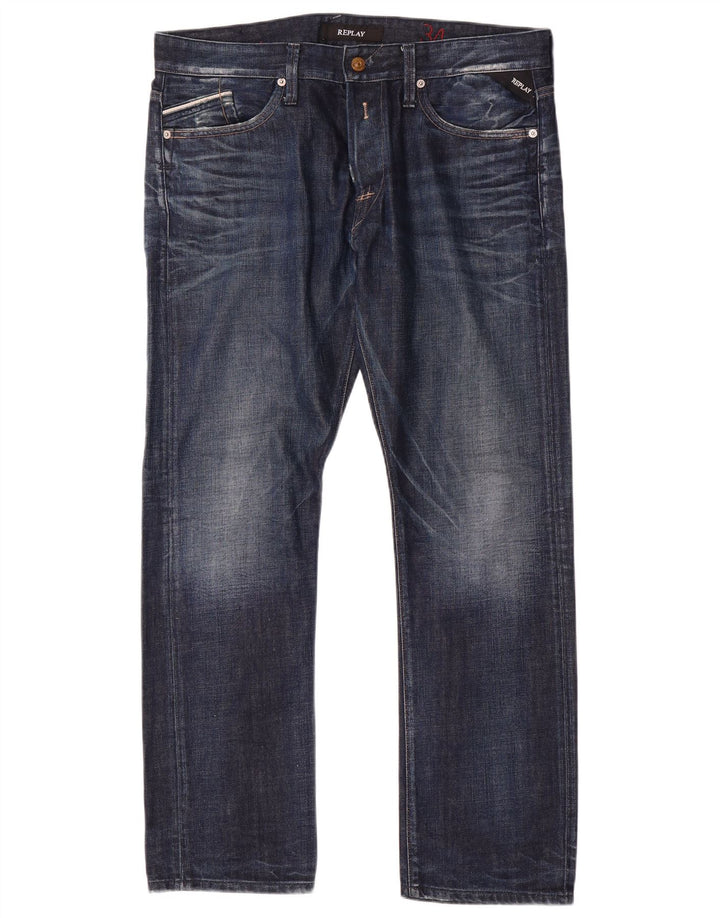 Replay Vaqueros rectos desgastados para hombre W34 L31 Algodón azul