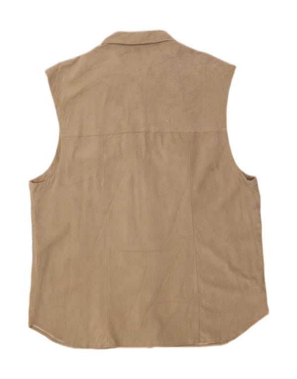 Vintage hombres sin mangas ante camisa Reino Unido 44 XL cuero beige