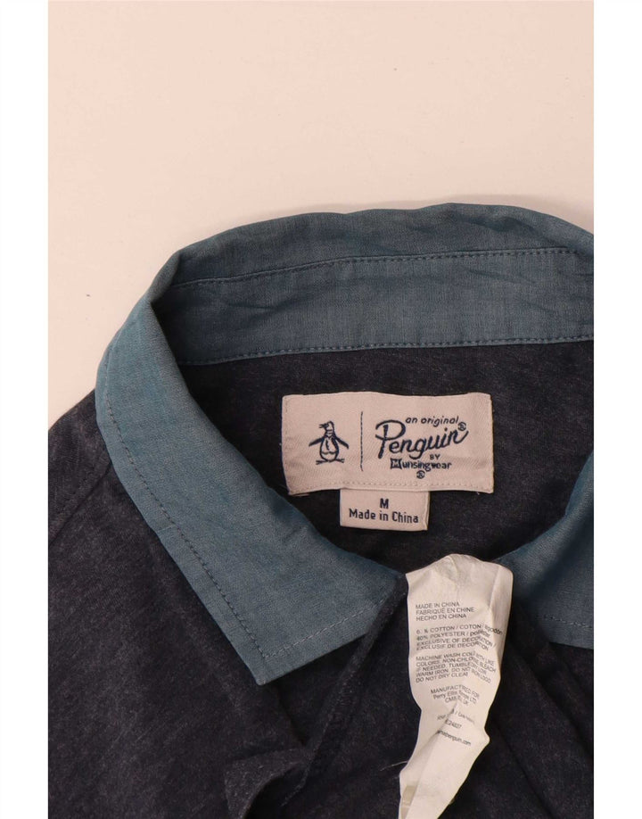 Polo Penguin para hombre de algodón color block en azul marino medio