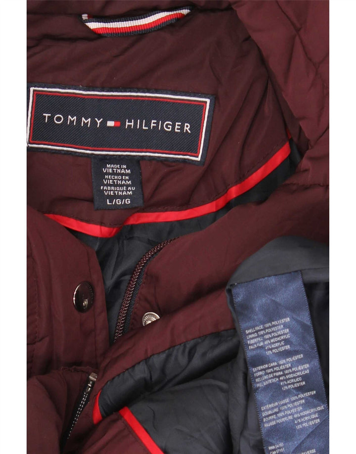 Tommy Hilfiger Chaqueta acolchada con capucha para mujer UK 46 Grande Poliéster burdeos