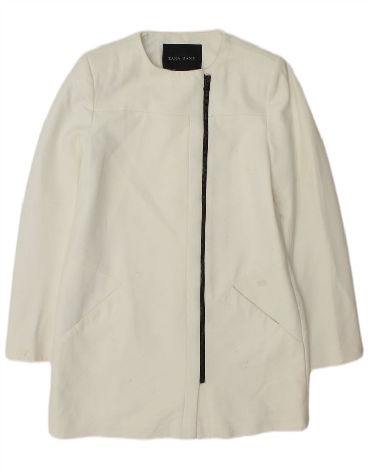 Zara Chaqueta Blazer Larga para Mujer UK 44 Poliéster Blanco Mediano