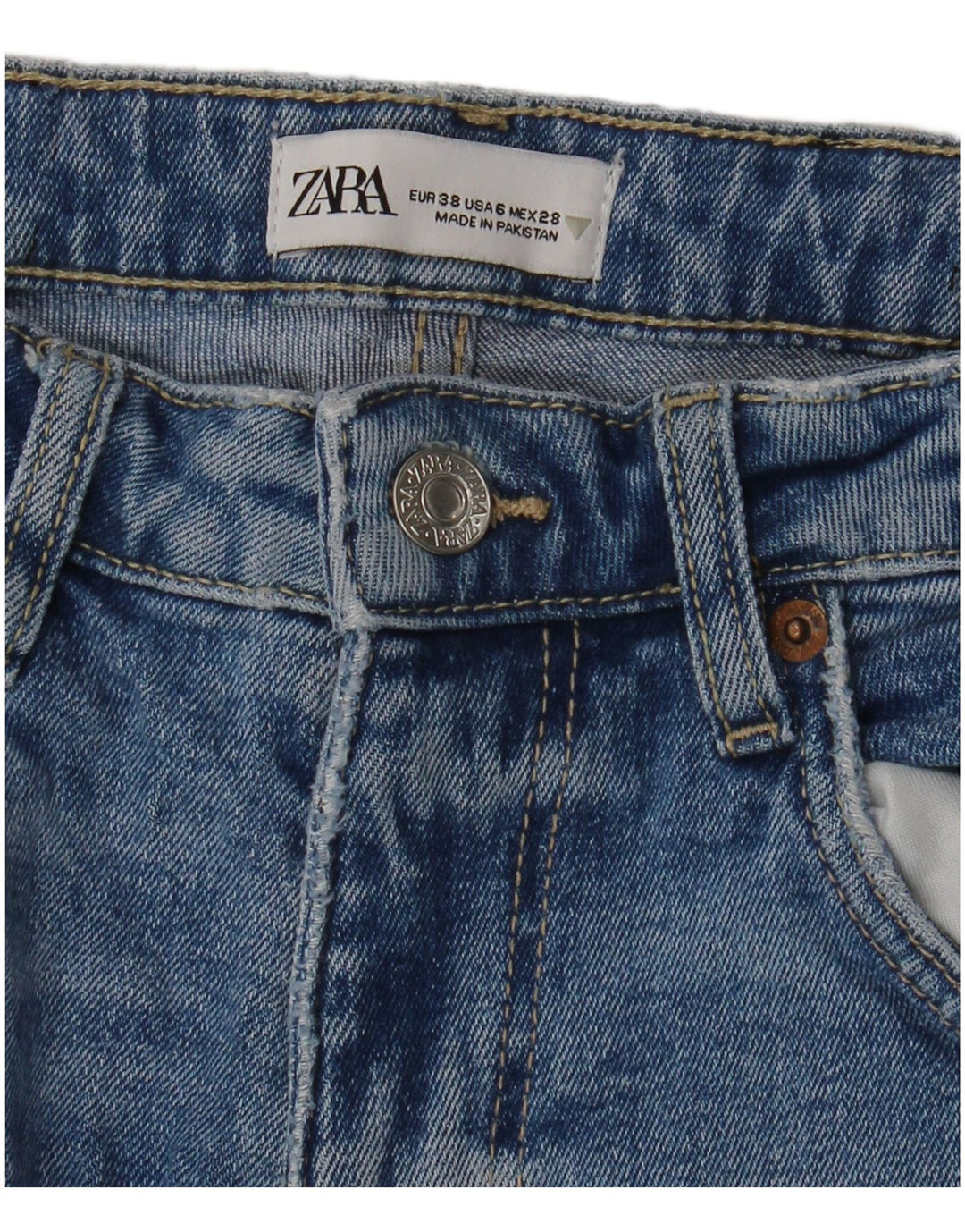 Zara Jeans Cortos Para Mujer EU 38 Small W28 L25 Azul